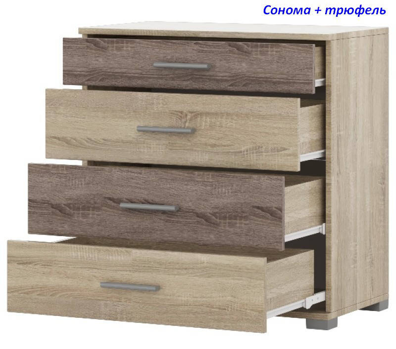 

Комод на 4 ящика Бриз К-5 (ролики) Сонома + Трюфель