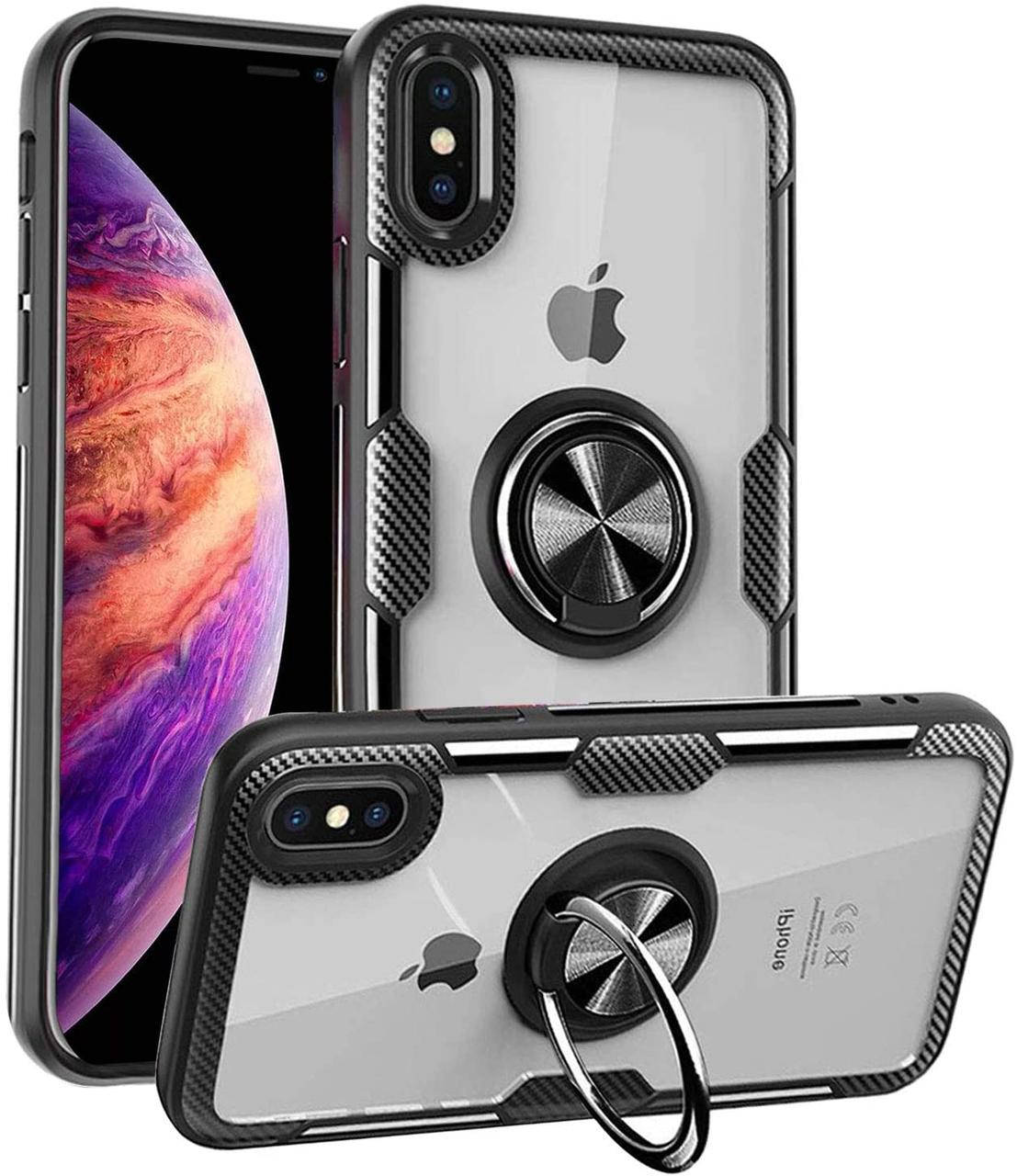 

Чехол Crystal для Iphone XS бампер противоударный с подставкой Transparent Black