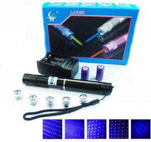 

Указка LASER BLUE YX-B008 2*16340, 4 насадок 50000mW, Синий