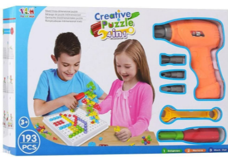 

Мозаика конструктор с шуруповертом Creative Puzzle 4 в 1 - 193 детали - 201790