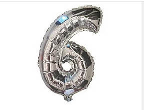 

Фольгована кулька цифра срібло "6" 35см Китай