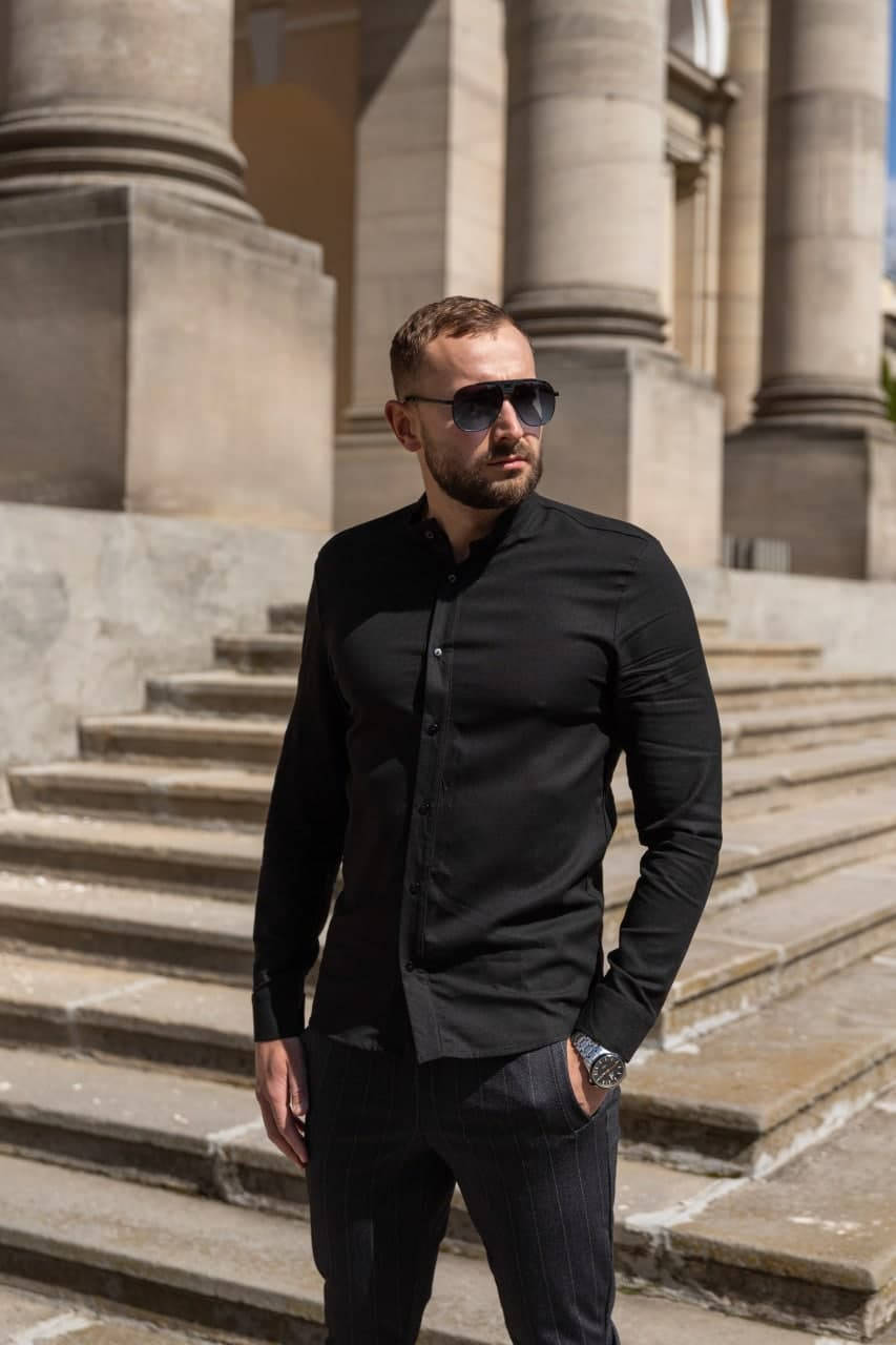 

Мужская льняная рубашка CLOSER черная Мужские рубашки Чоловіча лляна сорочка CLOSER чорна Чоловічі сорочки XL