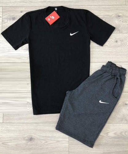 

Мужской летний костюм Nike футболка и шорты Найк комплект черный с серым Люкс
