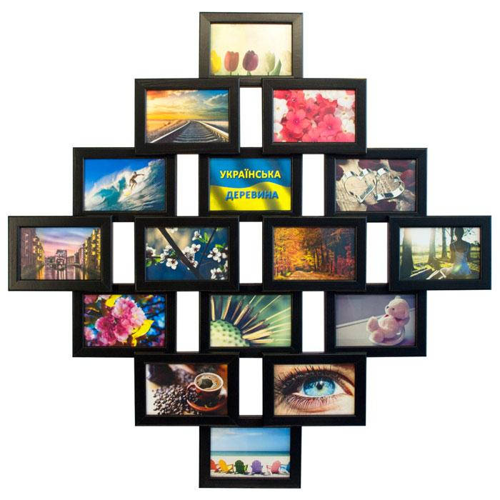 

Деревянная фоторамка на 16 фото Фантазия черная, Черный