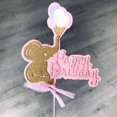 

Топпер для торта HAPPY BIRTHDAY СО СЛОНЕНКОМ | Розовый