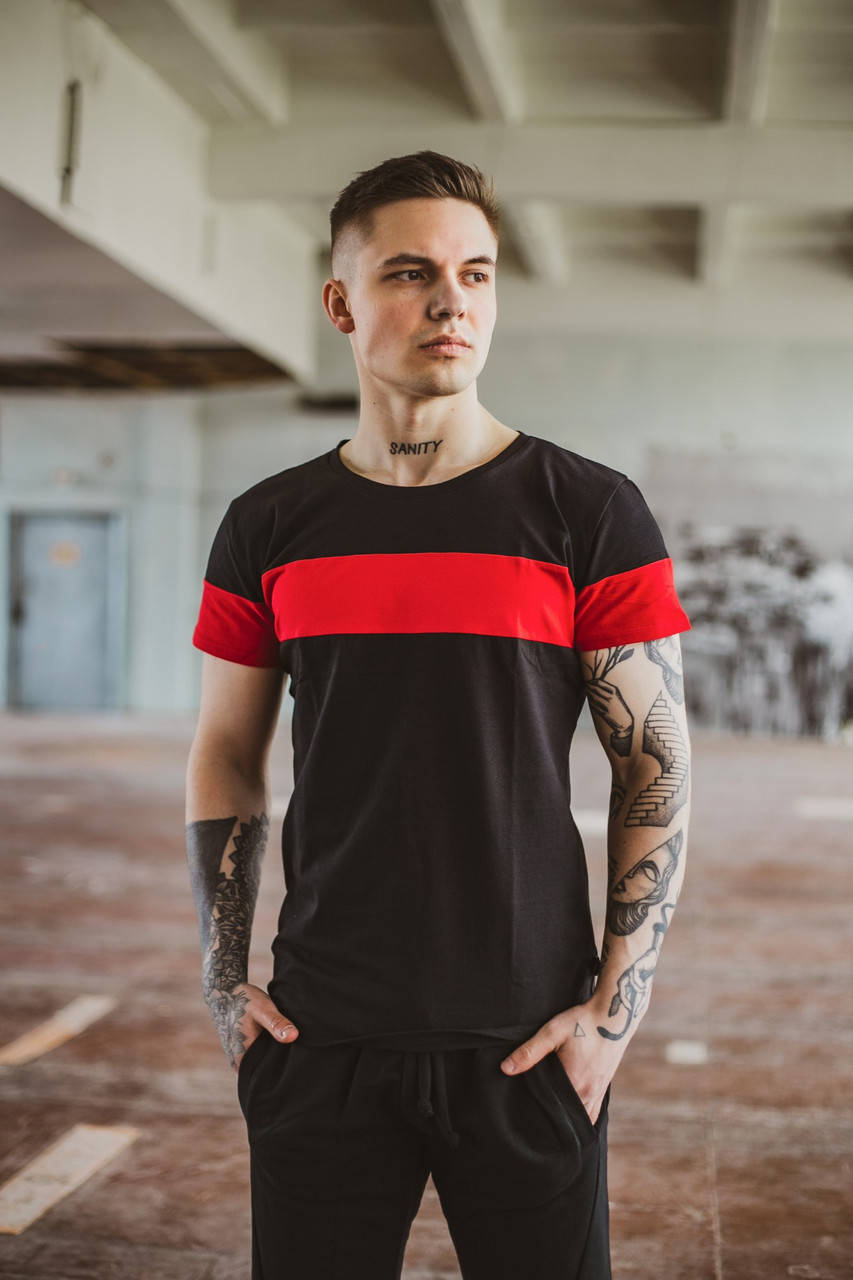 

Футболка летняя мужская "Color Stripe" M, Черно-красный