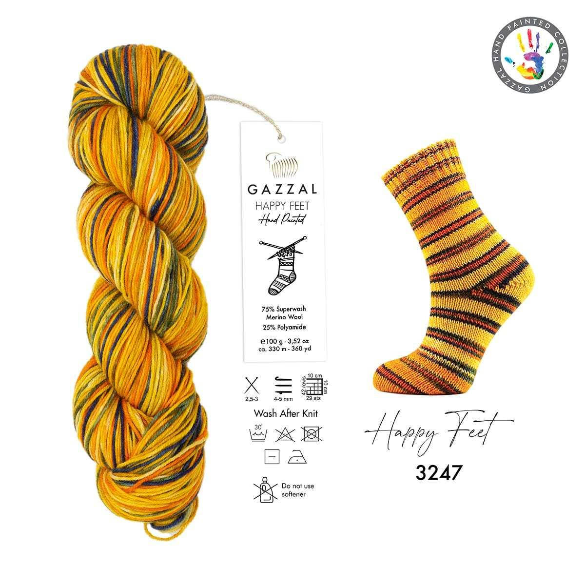 

Gazzal Happy Feet (Газзал Хеппи Фит) № 3247 (Пряжа для носков, мериносовая шерсть, нитки для вязания), Разные цвета