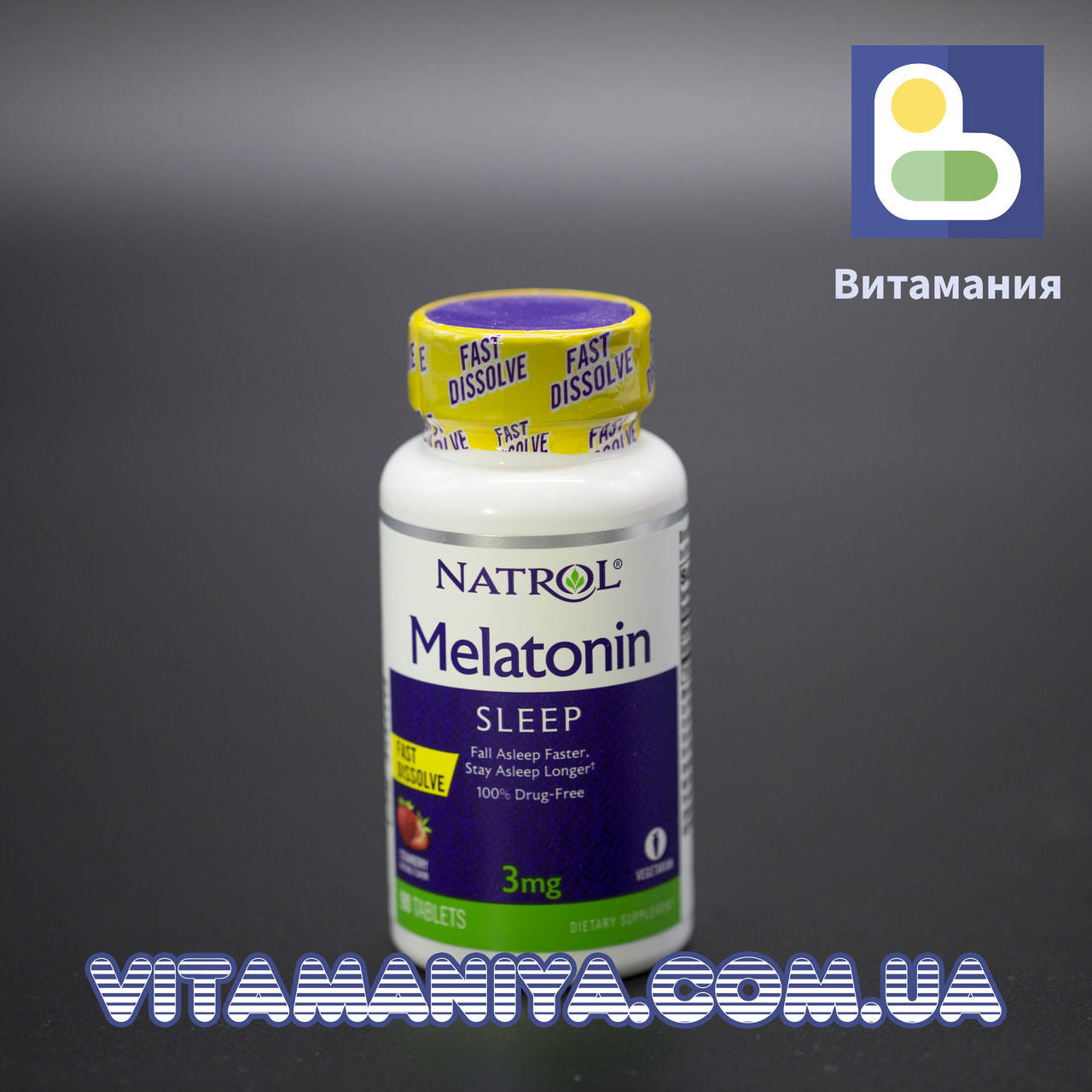 

Мелатонин, вкус клубники, Melatonin, Natrol, 3 мг, 90 таб.