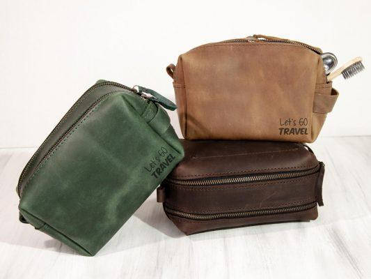 

Несессер из кожи ручной работы с гравировкой для путешествий, Зелёный