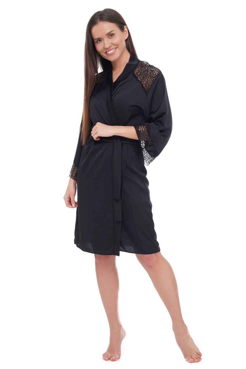 

Шелковый женский халатик с кружевом Martelle Lingerie 208 Черный, XL