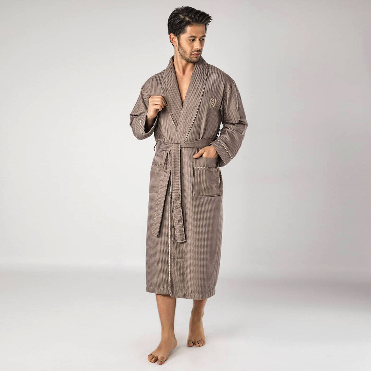 

Мужской вафельный бамбуковый халат Nusa 12680, Бежевый, 2XL