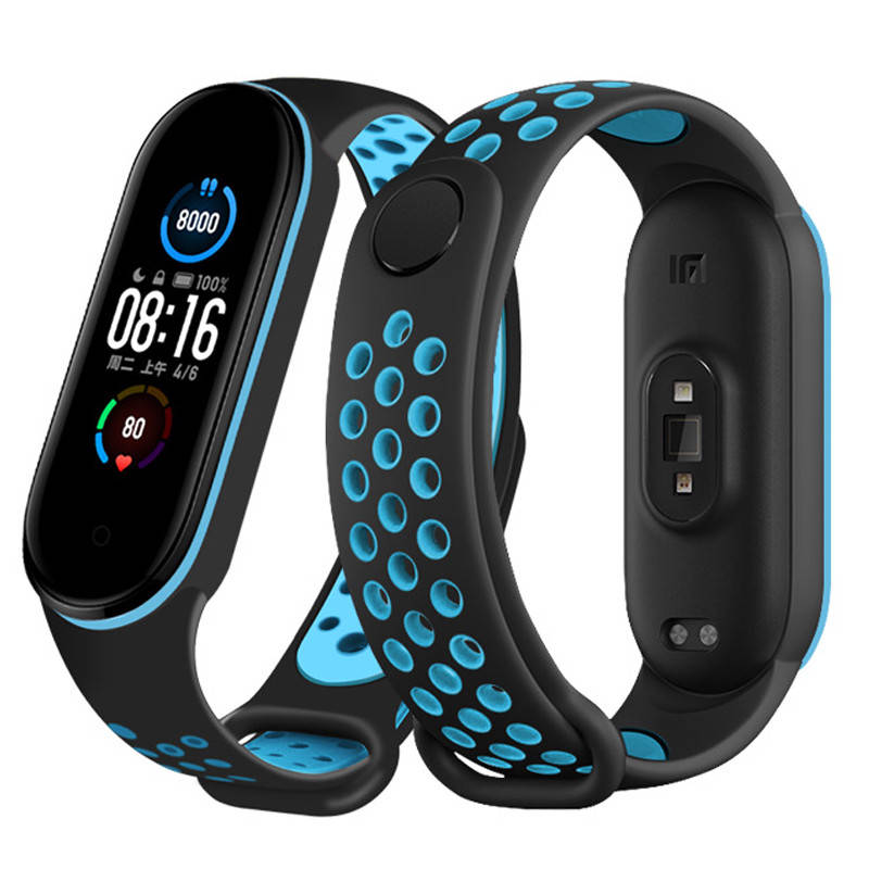 

Ремешок для фитнес-браслета Xiaomi Mi Band 5 и 6 Nike Design Black with blue