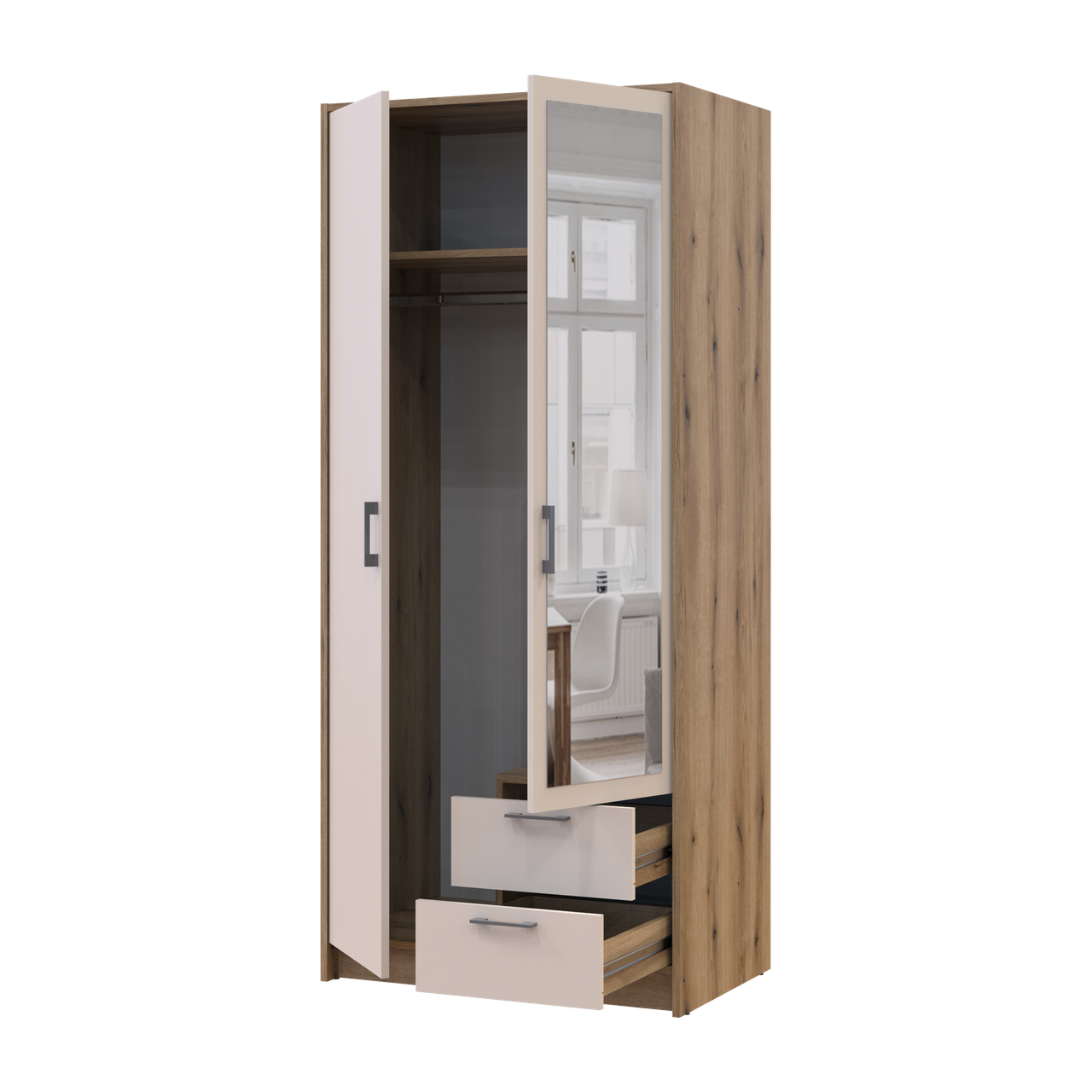 Розпашна Шафа для одягу Doros Ронді з дзеркалом Дуб Артізан/Кашемір 2ДСП 82х52х195 (80737807) 2
