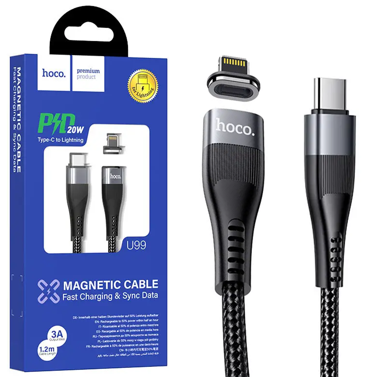 

Кабель для быстрой зарядки Hoco U99 Magnetic Type-C to Lightning PD 20W (1.2m), Черный