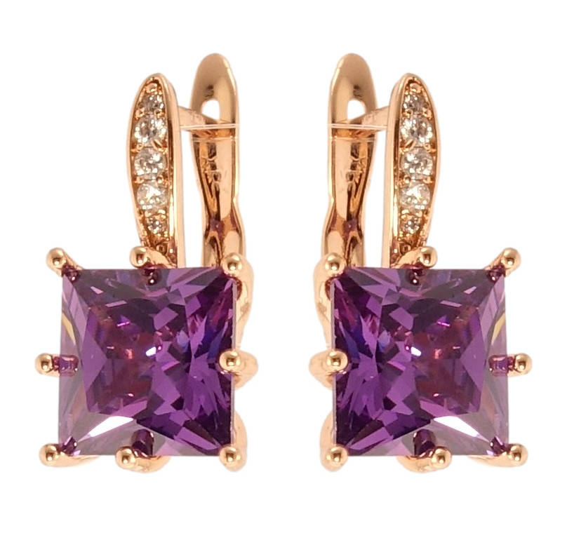 

Серьги Xuping Позолота РО английский замок "Квадратные сиреневые кристаллы на дужке"