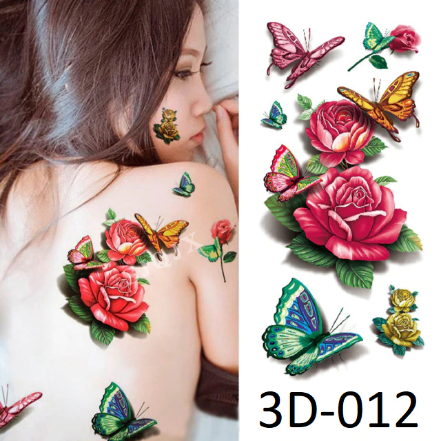 

Флеш тату. 19*9 см, Переводная. Временная. Набор, 3-D, Цветы, Бабочки, 503