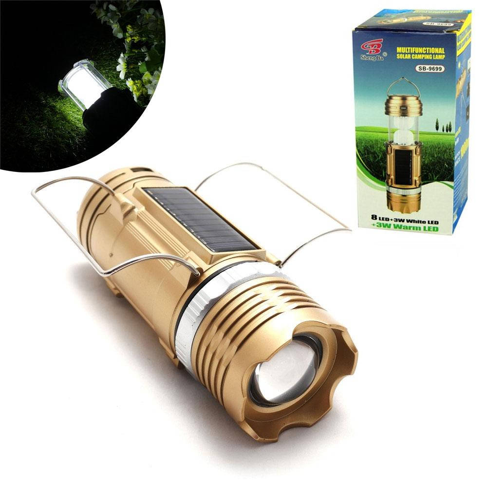 

Кемпинговый фонарь лампа с солнечной панелью и USB SB-9688 / Многофункциональный фонарик, Золотистый