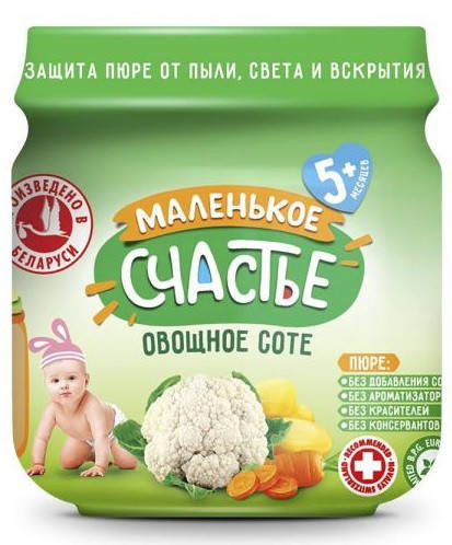 

Маленькое Счастье Пюре овощное Соте 5м+ (90 г)