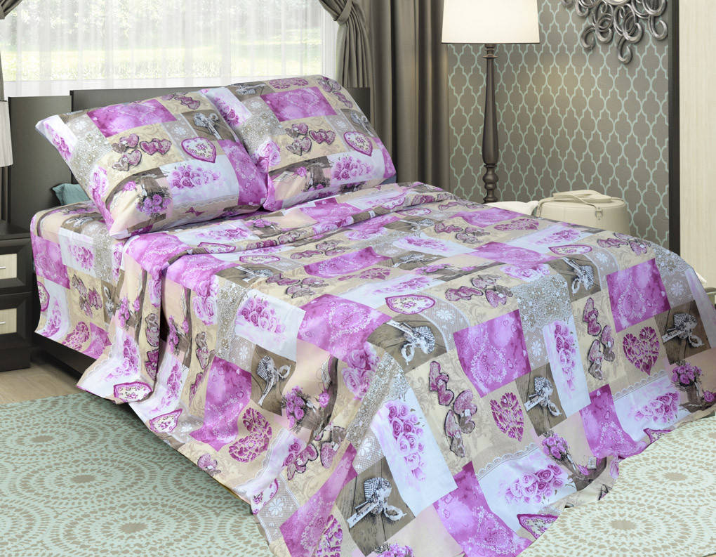 

Простынь на резинке Вилена бязь Голд Розовые сердечка размер 160х200+25, Фиолетовый