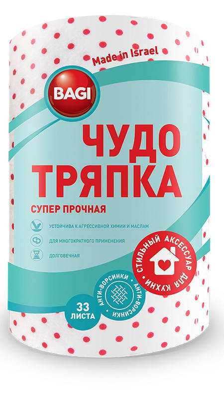 

Чудо-Тряпка Супер прочная Bagi (Израиль), 20х20 см / 33 листа в рулоне, Белый