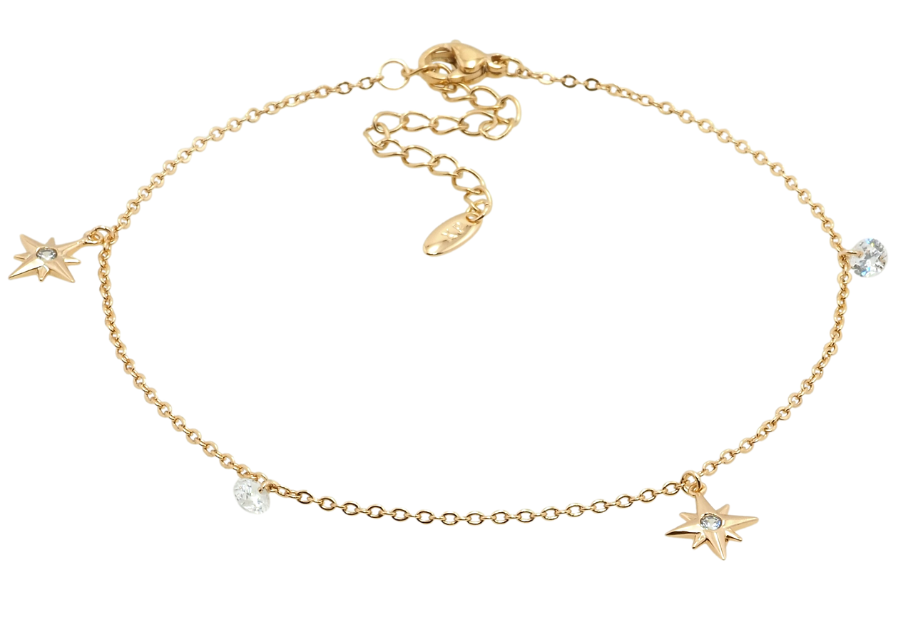 

Браслет Xuping Позолота 18K на ногу "Якорное плетение с подвесками" длина с доп.цепочкой 22-27см х 1мм