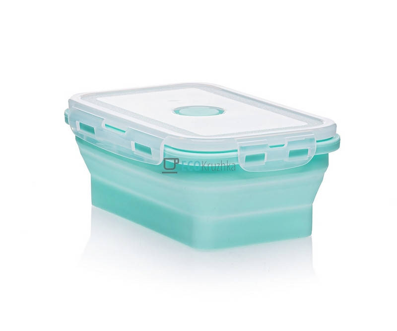 

Складаний ланч бокс 800 мл - харчової контейнер силіконовий Бірюзовий EK8526