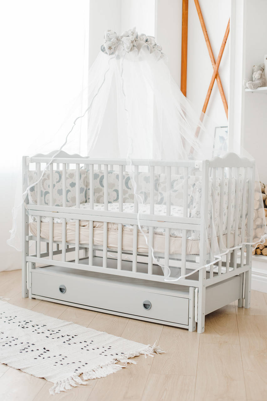 

Детская кроватка, люлька "Анастасия", масив дерева (бук), серая, с ящиком и маятниковым механизмом