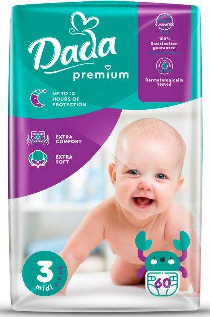 

Подгузники для детей Dada Premium MIDI №3 4-9 кг 60 шт/уп, Белый