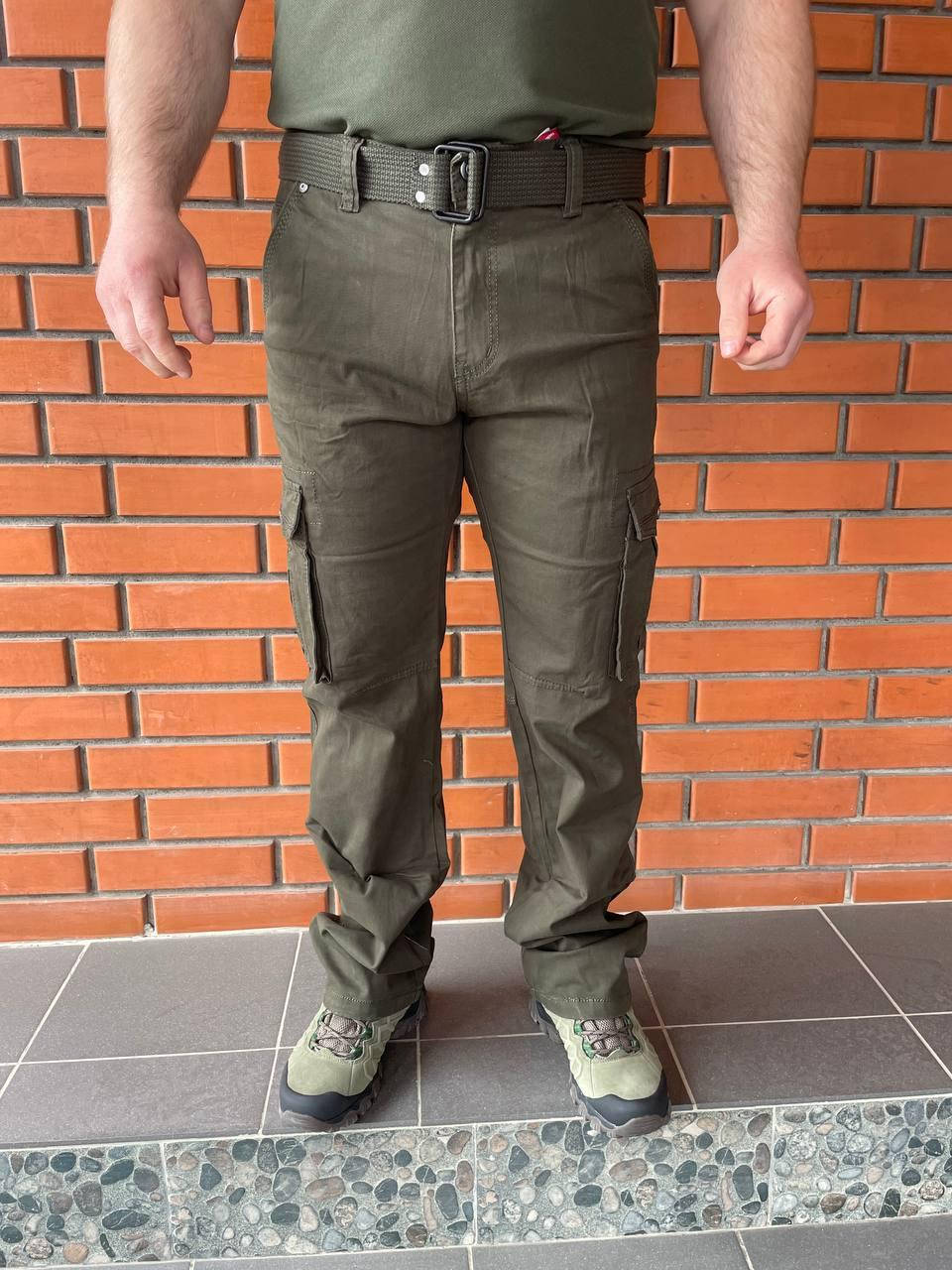 

Штаны тактические Олива (Хаки) под ремень форма Качественный коттон