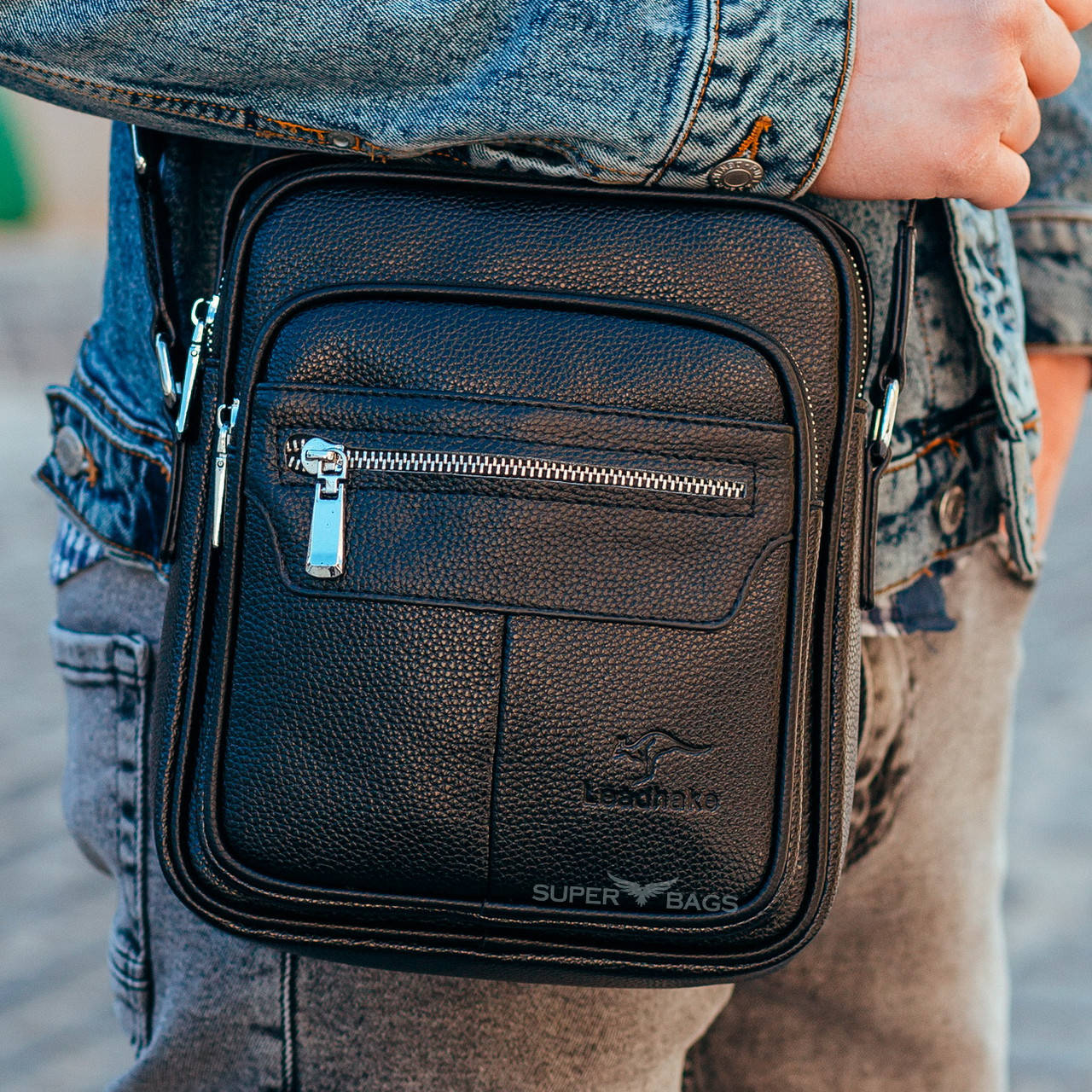 

Мужская кожаная сумка Tiding Bag 171707 черная, Черный