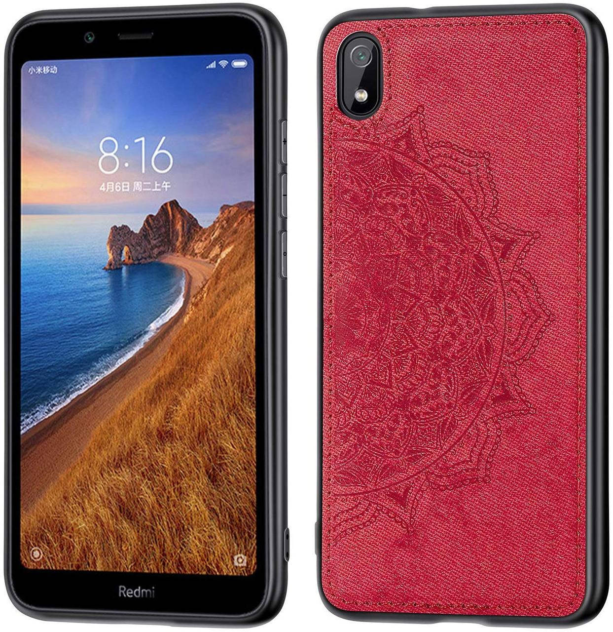 

Чехол Embossed для Xiaomi Redmi 7A бампер накладка тканевый красный