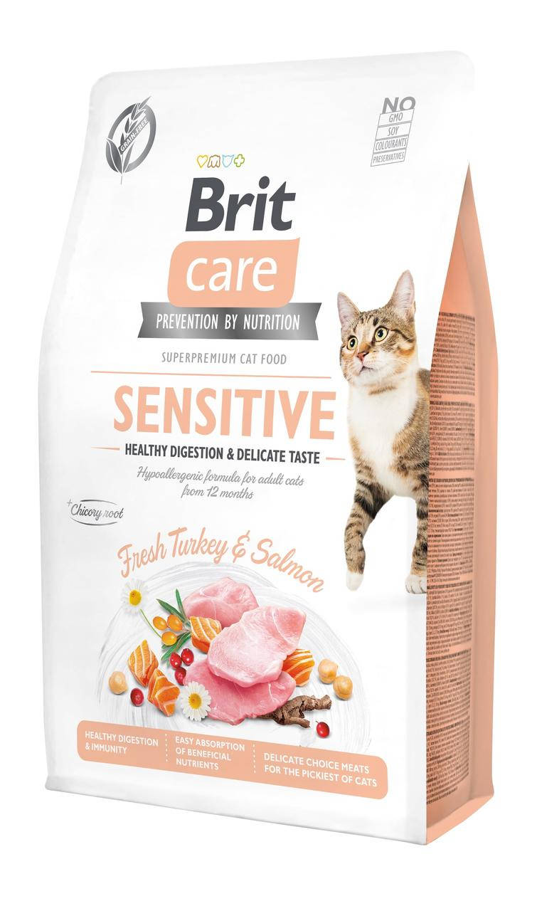 

Brit Care Cat GF Sensitive HDigestion & Delicate Taste 2кг беззерновий з індичкою та лососем д/ котів з