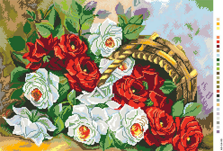 

Схема на канве для вышивания крестиком "Розы" А3-14-93