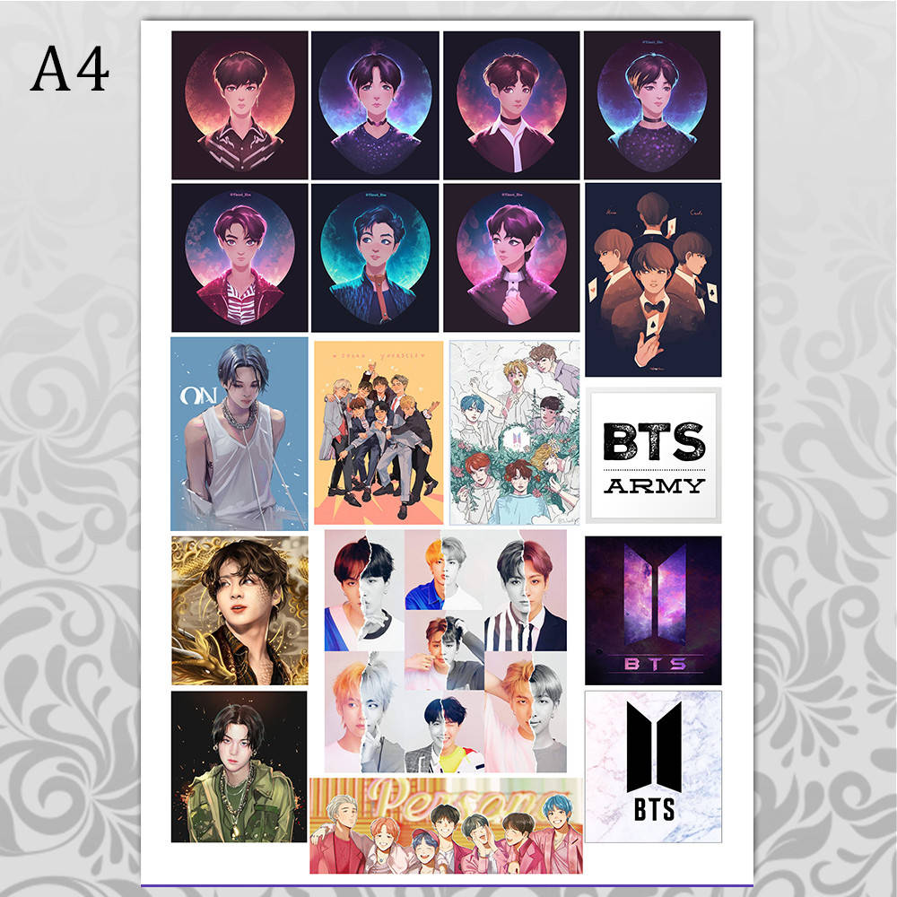 

Стикеры art BTS А4 без порезки 04, Разные цвета