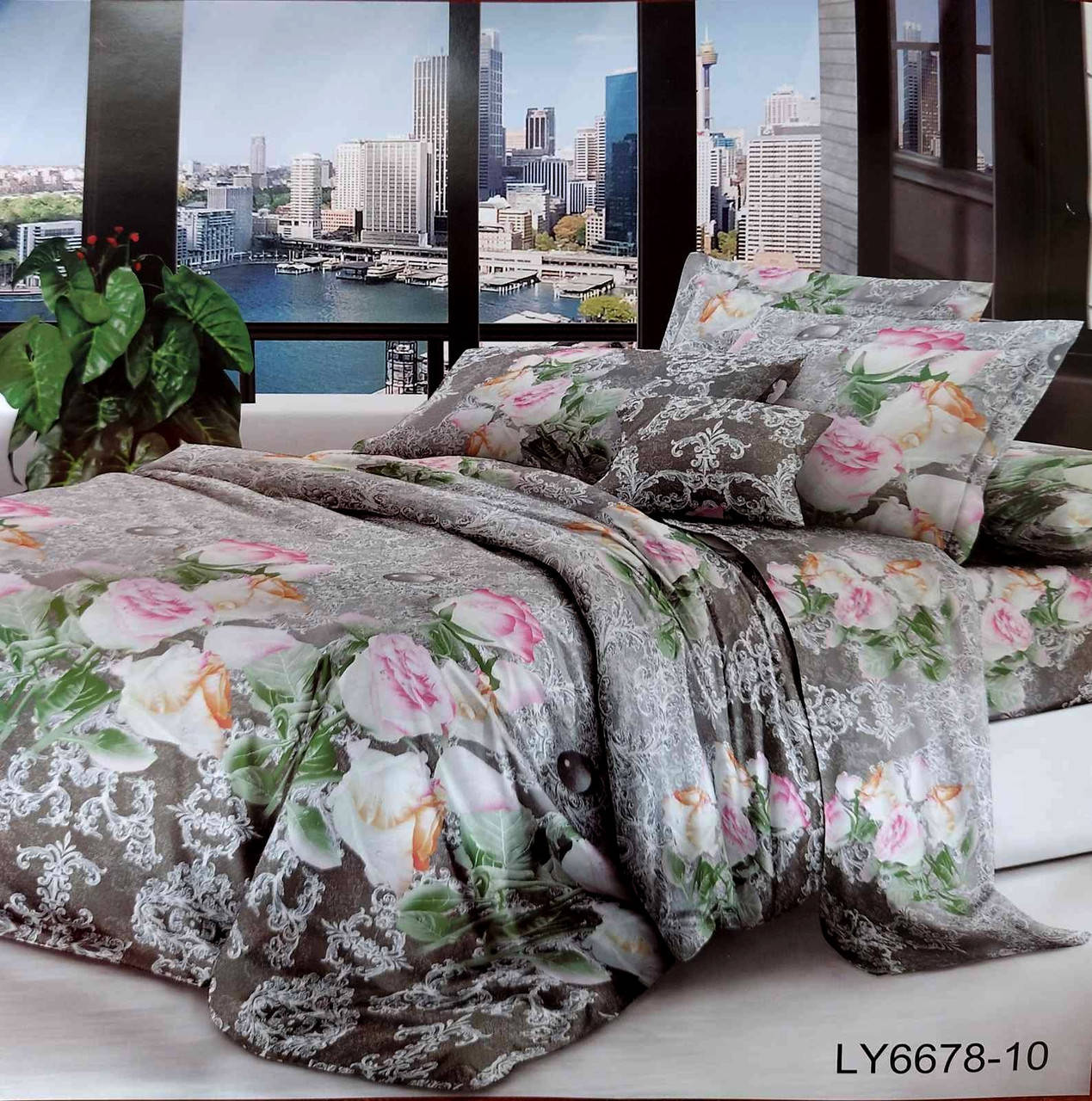

Простынь на резинке поликоттон 160*25*200см "Букет из роз" 6678-10