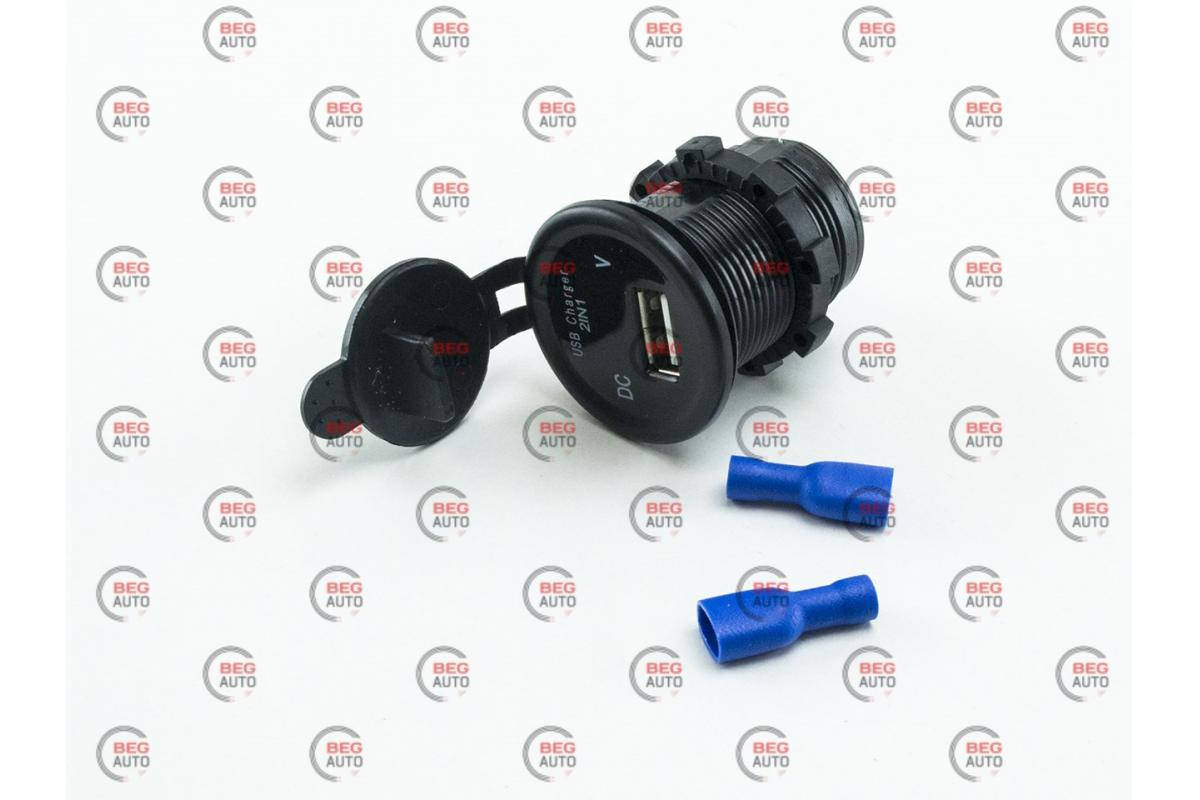 

Гнездо врезное 1 USB 2,1A с вольтметром и подсветкой синей