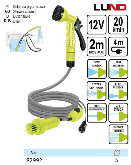 

Душ портативный Польша походный авто туристический аккумулятор 12В 20 л/мин 7 режимов LUND-82992