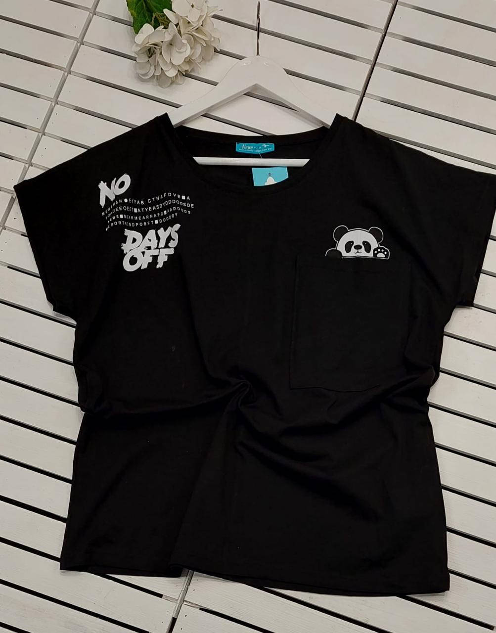 

Модная черная женская футболка с пандой из хлопка (в расцветках) 50 52, Черный