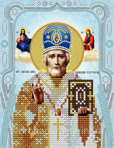 

Схема на ткани для вышивания бисером Святой Николай Чудотворец . А-строчка.