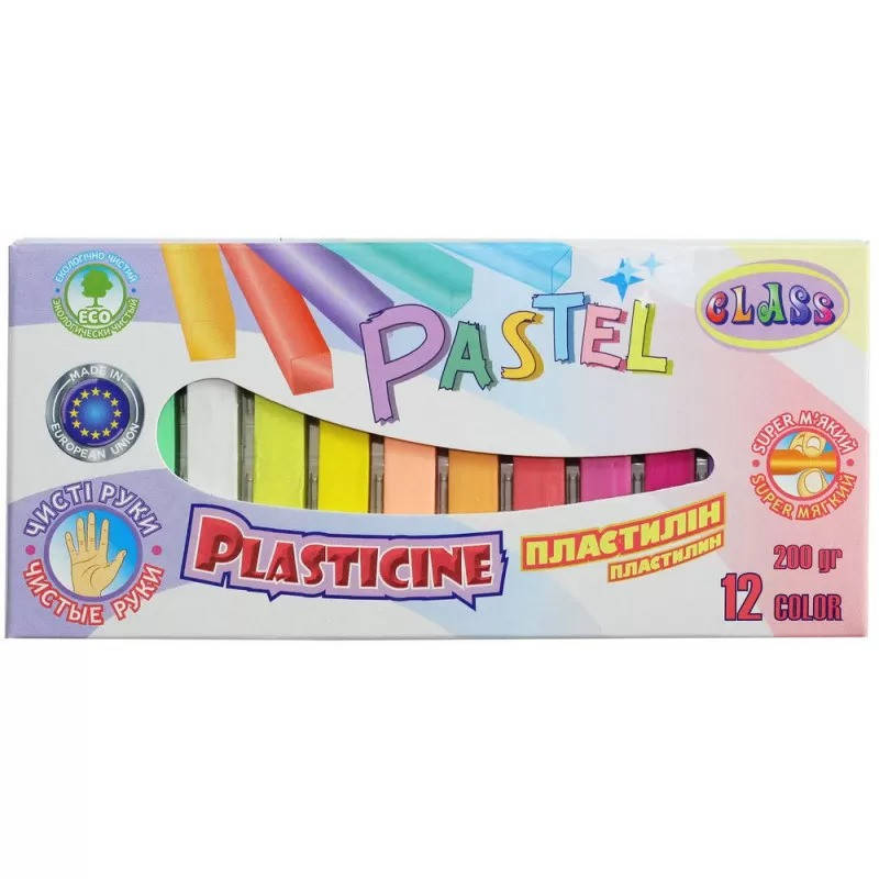 

Пластилін Class Чисті руки 12 кольорів 200 г PASTEL ECO, Разные цвета