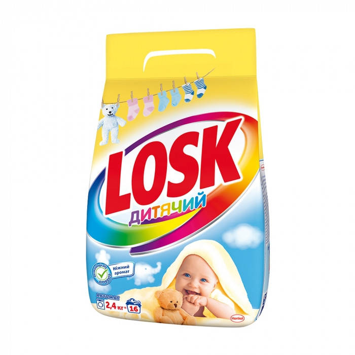 

Стиральный порошок Losk Детский автомат, 16 циклов стирки, 2.4 кг