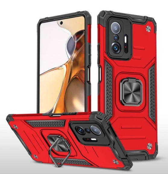 

Противоударный чехол с подставкой для Xiaomi 11T / 11T Pro красный защитный бампер