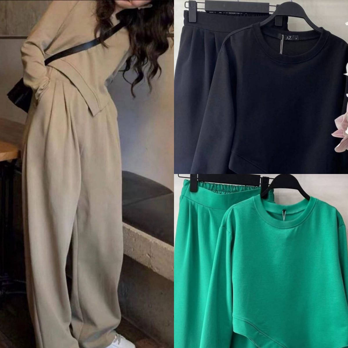 

Р. 42 до 52. Спортивный костюм двойка, молодежный, женский - штаны палаццо расклешённые свободные, Черный