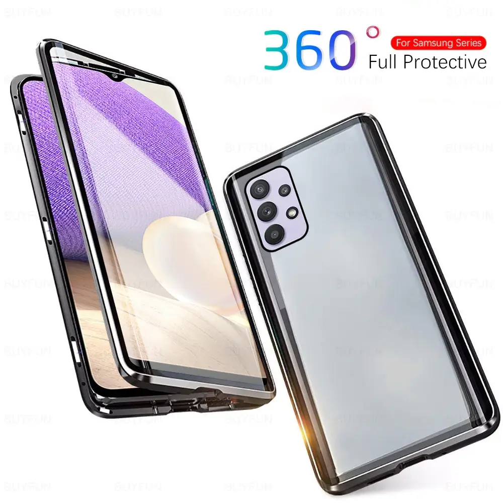 

360 магнитный чехол для Samsung Galaxy A72 защитное стекло с двух сторон, Черный