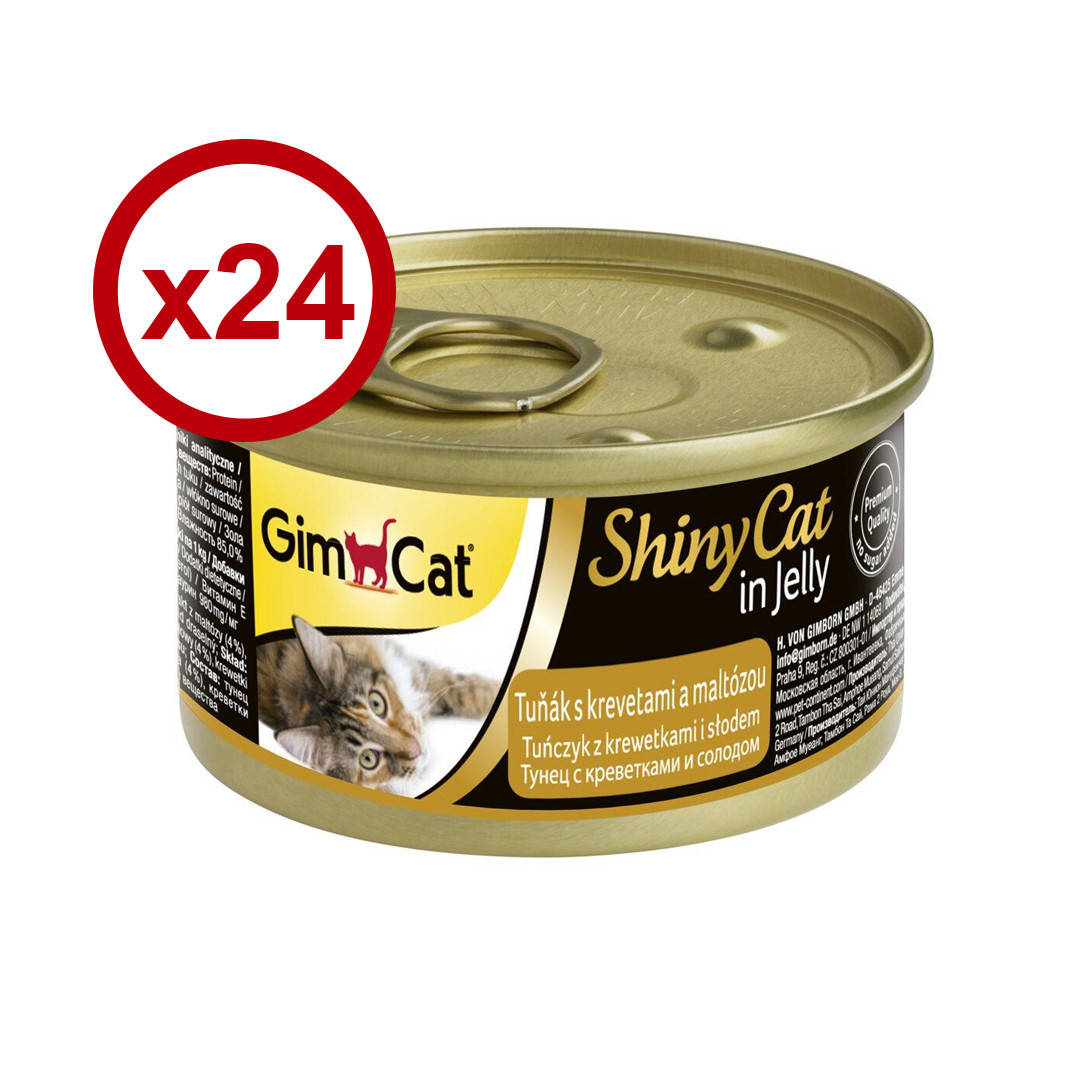 

GimCat Shiny Cat консервы для кошек 70г*24шт (тунец, креветки и солод)