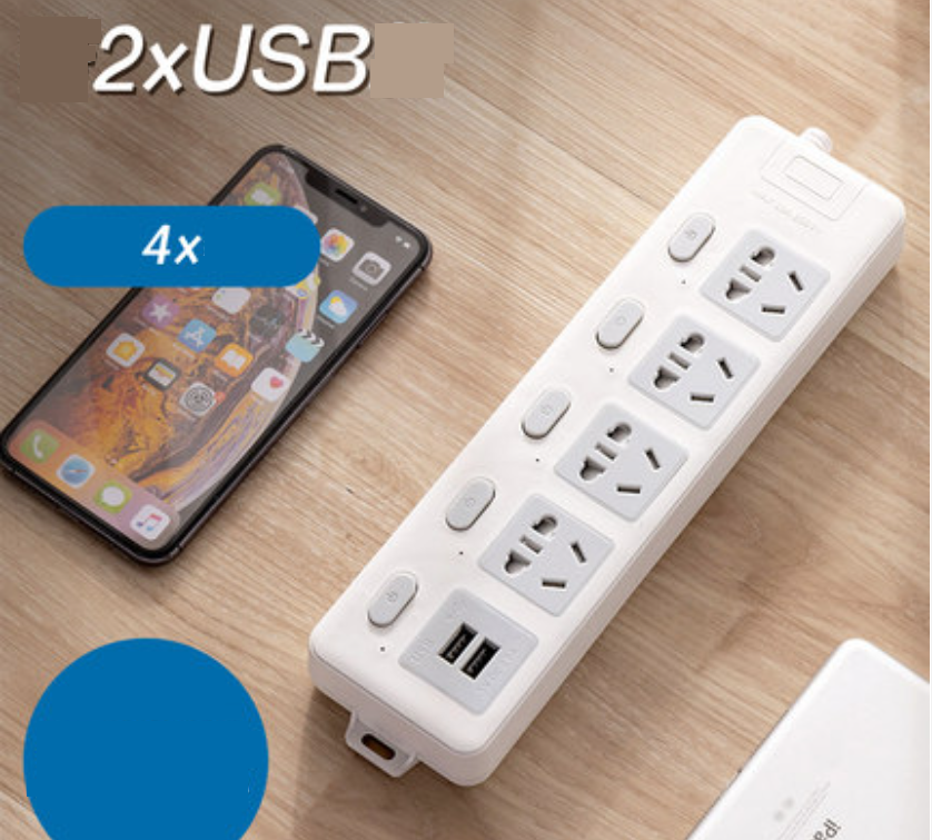 

Сетевой фильтр удлинитель JH Deluxe B4USB 4 розетки с выключателями и 2 USB 2.6 метра