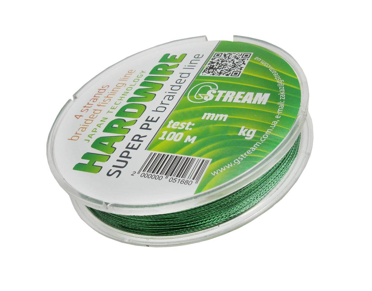 

Шнур G.Stream HARDWIRE зеленый 100м 0.50мм 36.24кг, Зелёный