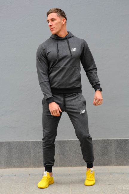 

Мужской спортивный костюм New Balance темно-серый Нью Баланс хлопковый с капюшоном. код MG-2018