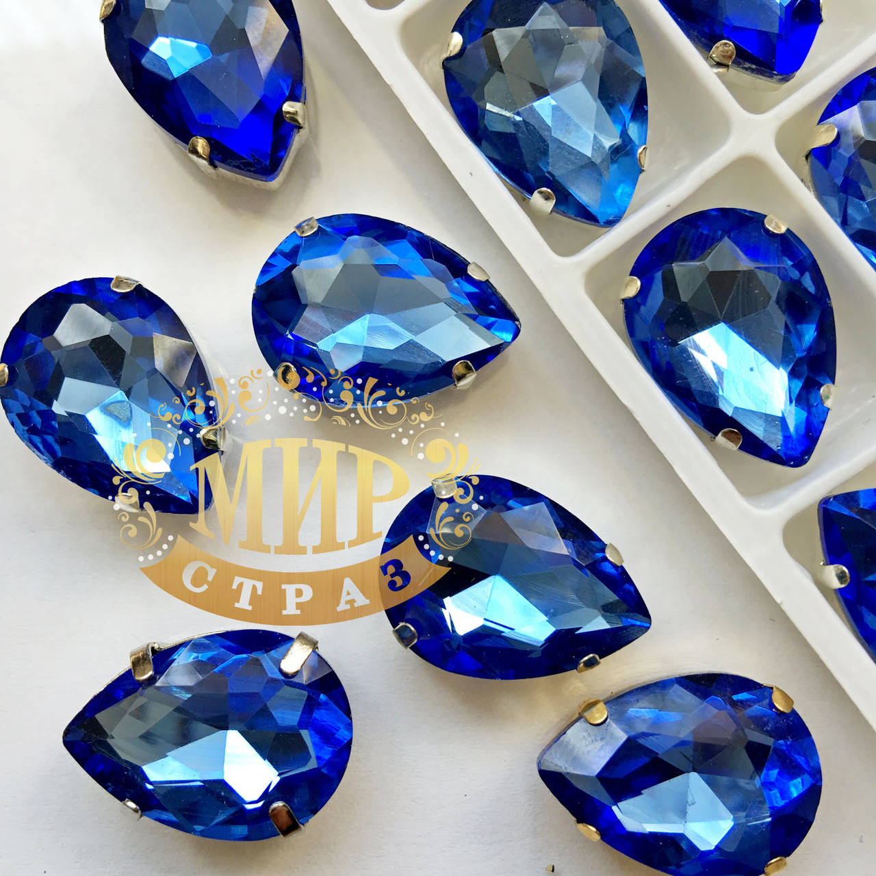 

Cтразы в цапах, Капля, Размер 13x18, Цвет Sapphire