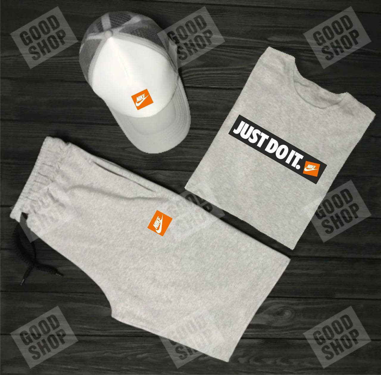 

Мужской костюм тройка кепка футболка и шорты Найк (Nike), летний мужской костюм, S